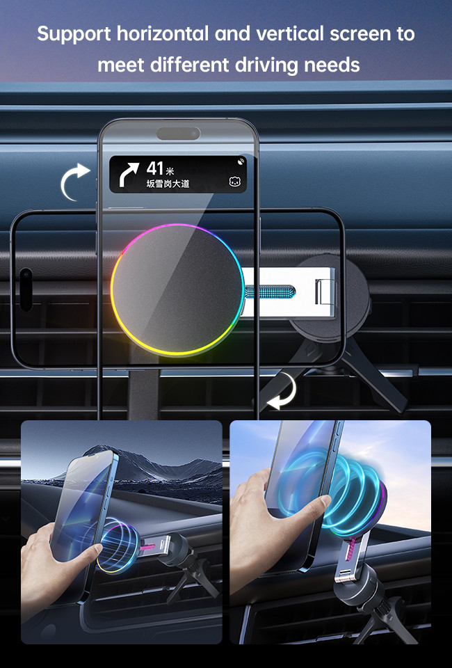 Foldable Iphone Magsafe Car Mount With 9 Color Lighting Animation