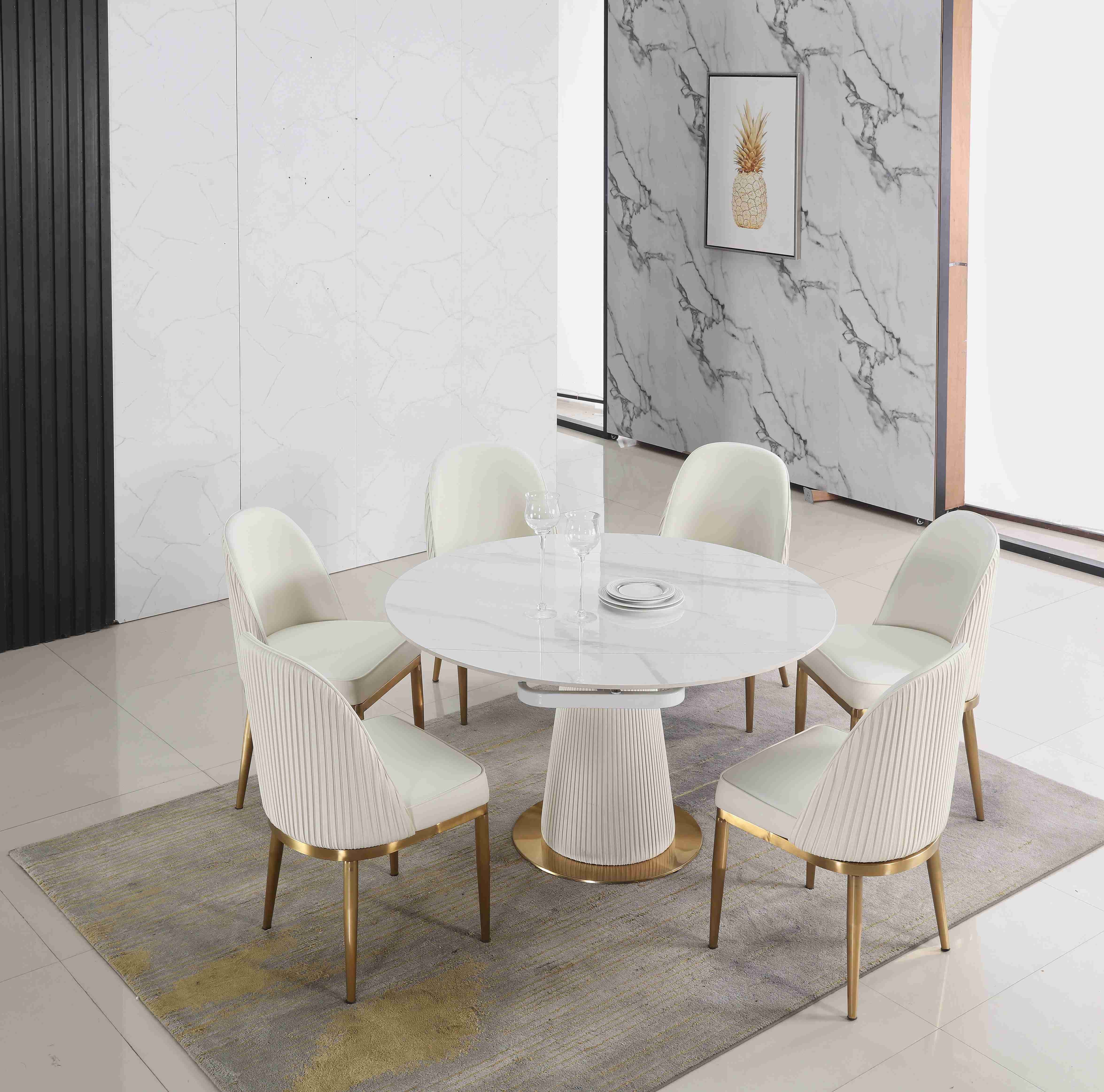 Extendable White Contracted Telescopic Dining Table Designs 6 Seater With Marble Top