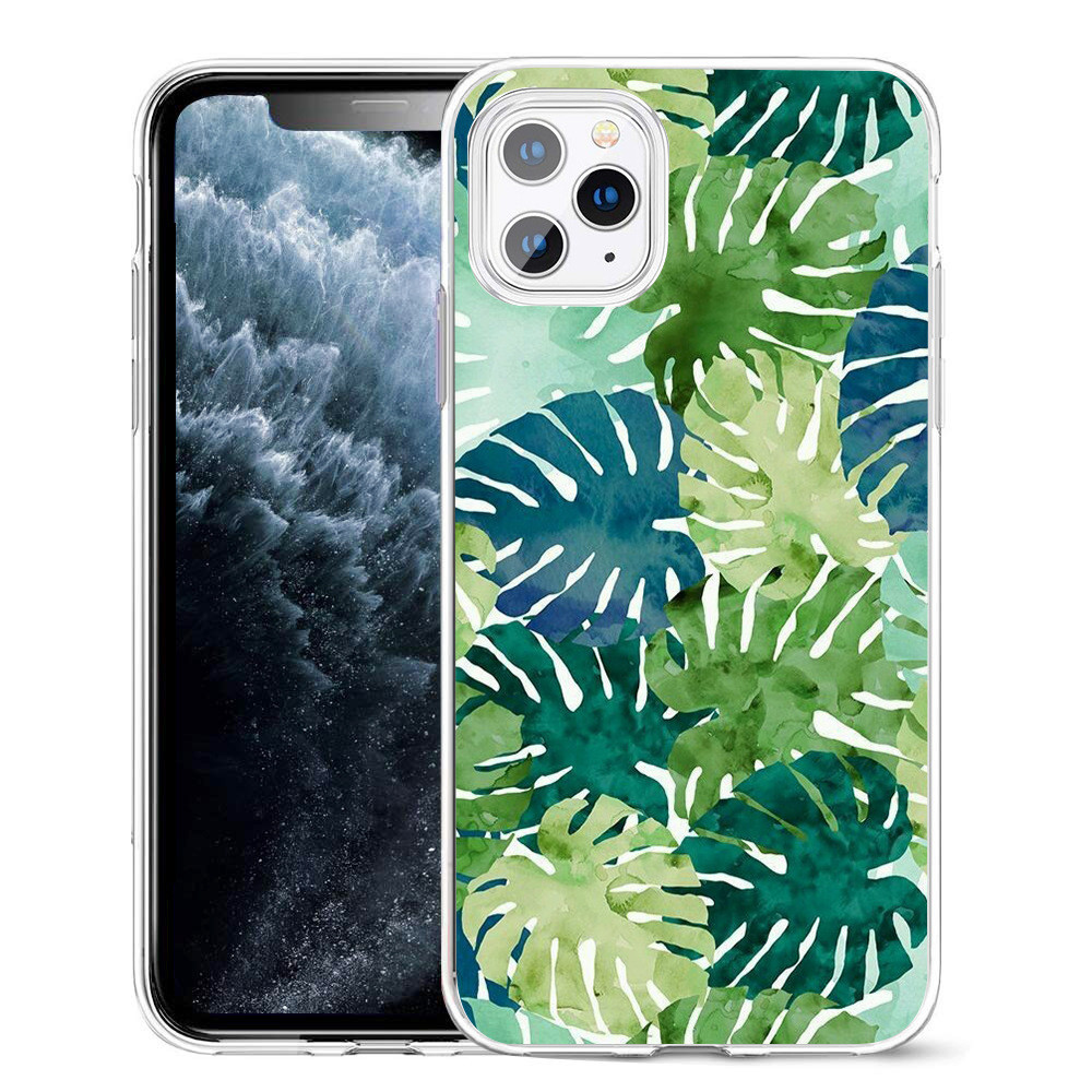 High Clear Camera Protection Phone Cases For Iphone 12 pro max Floral Leaf Pattern
