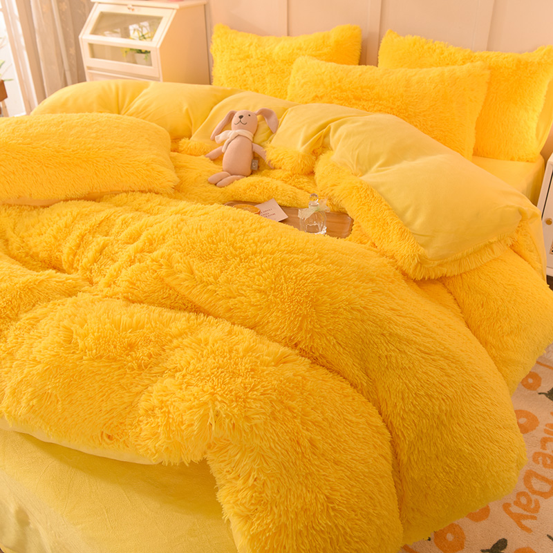 All-groups Rainbow Color Fur Velvet Fluffy Plush Soft Bedding Sheet Set for Kids Girl