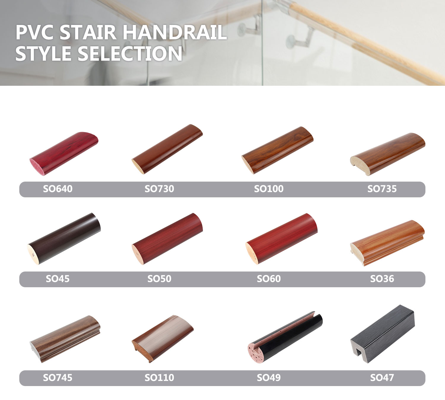 Effortlessly Enhance Your Staircase with 75 w *35 h mm PVC Handrail and Baluster System