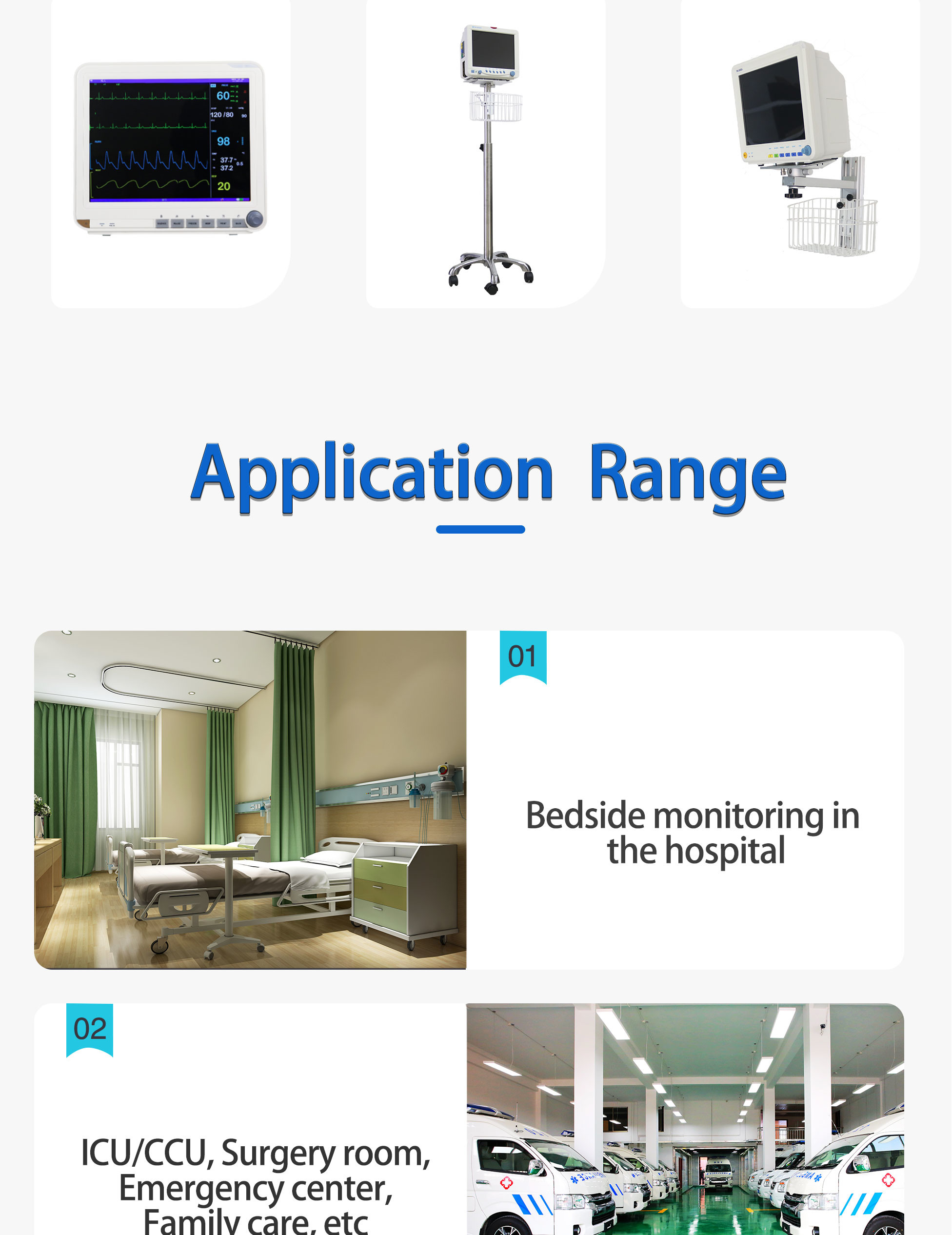 Hospital Big Fonts Multi Parameter Patient Monitor Vital Sign Monitoring 15 Inch