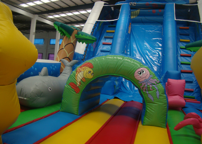 Funny Sea Theme Giant Inflatable Water Slide , Kids Inflatable Water Slide 11 X 5.5 X 7m