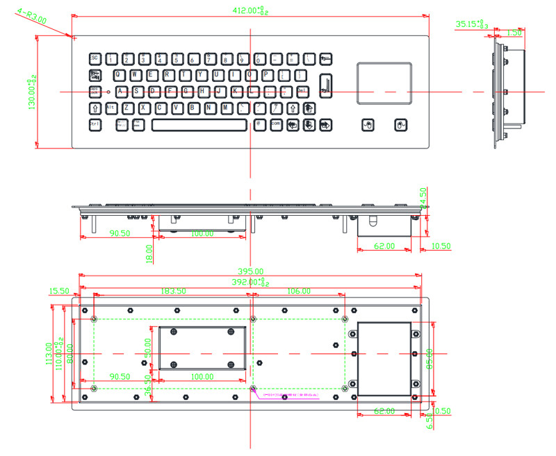 IP65 Panelmount Waterproof Vandal-proof Stainless Steel Industrial Computer Keyboard With Touchpad For Harsh Environment