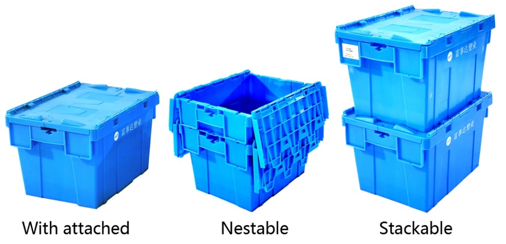 Stackable Industrial Attached Lid Container Injection Plastic Moving Box