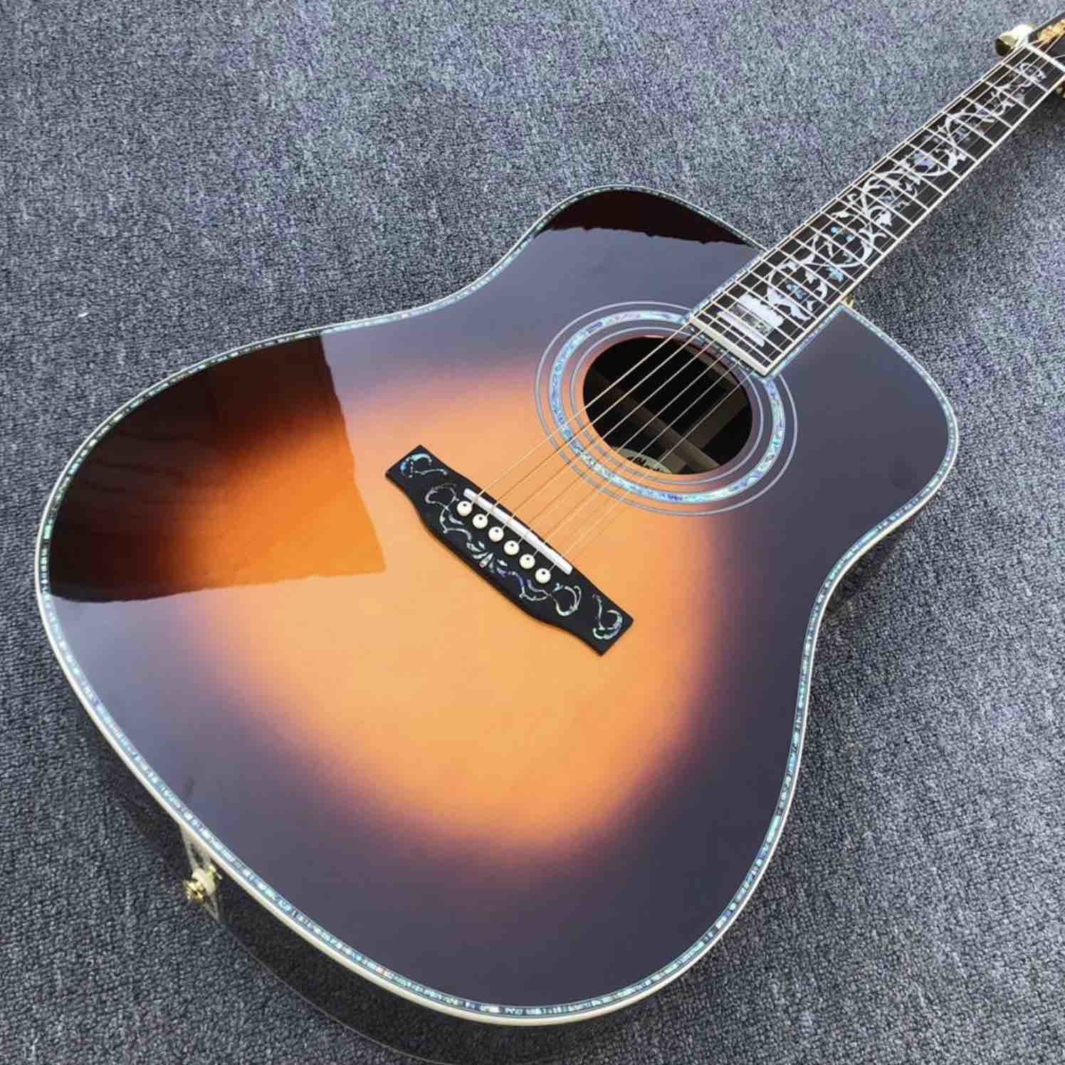 41 inch D style Solid wood acoustic guitar,Abalone binding and inlays ,Ebony fingerboard in sunburst