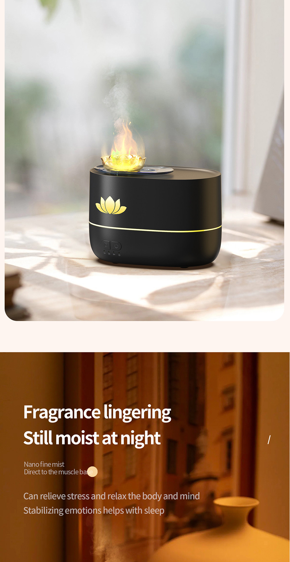 ABS material Fire Flame Humidifier 12W 350ml With Timing