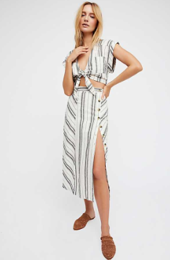 2018 Summer Clothing Deep V Neck With Split Striped Boho Dress For Women