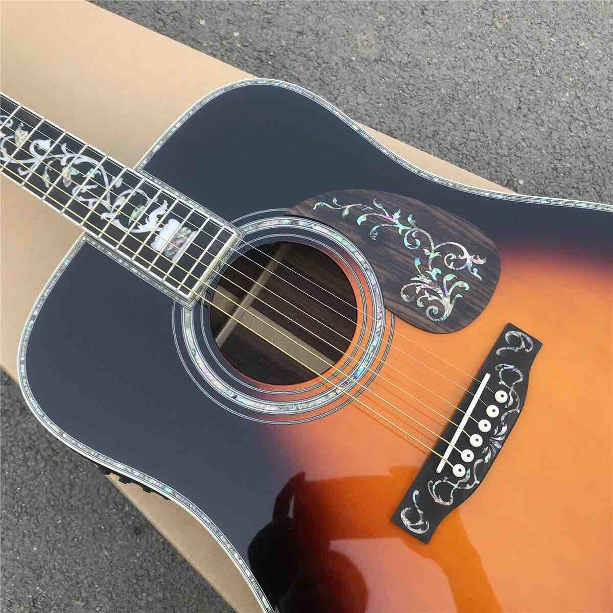 Custom Sunbrust Solid spruce top Tree Abalone inlays 41 inch 45D style acoustic guitar free shipping