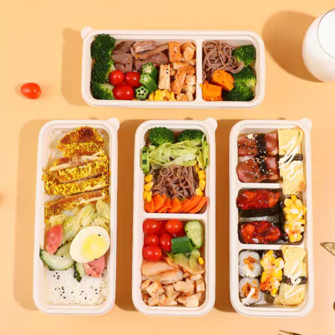 Rectangular Biodegradable Meal Prep Containers 2 Compartment Eco Disposable Bowls