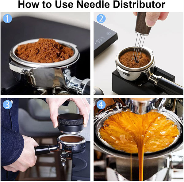 Natural Wood Handle Espresso Needle Distributor Tool With Wood Stand