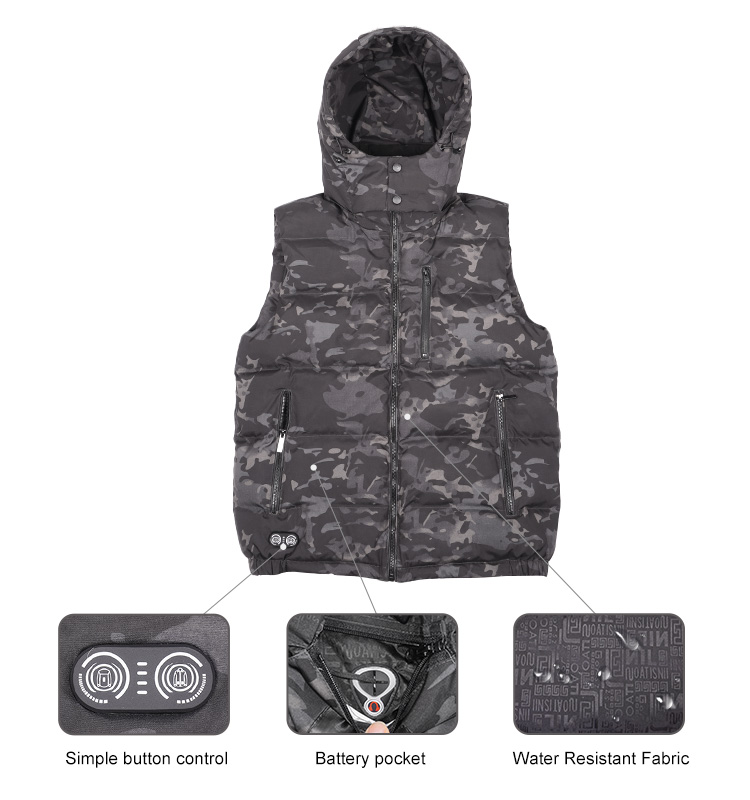 Custom Logo Heated Waistcoat Winter Warm Mens Sleeveless USB Battery Powered