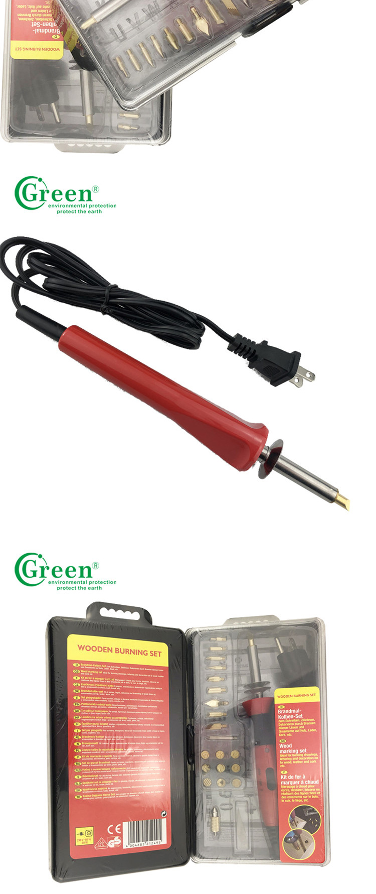 Pyrography Electric Iron Wood Burning Kit / Tool 110-240V Green PS2000