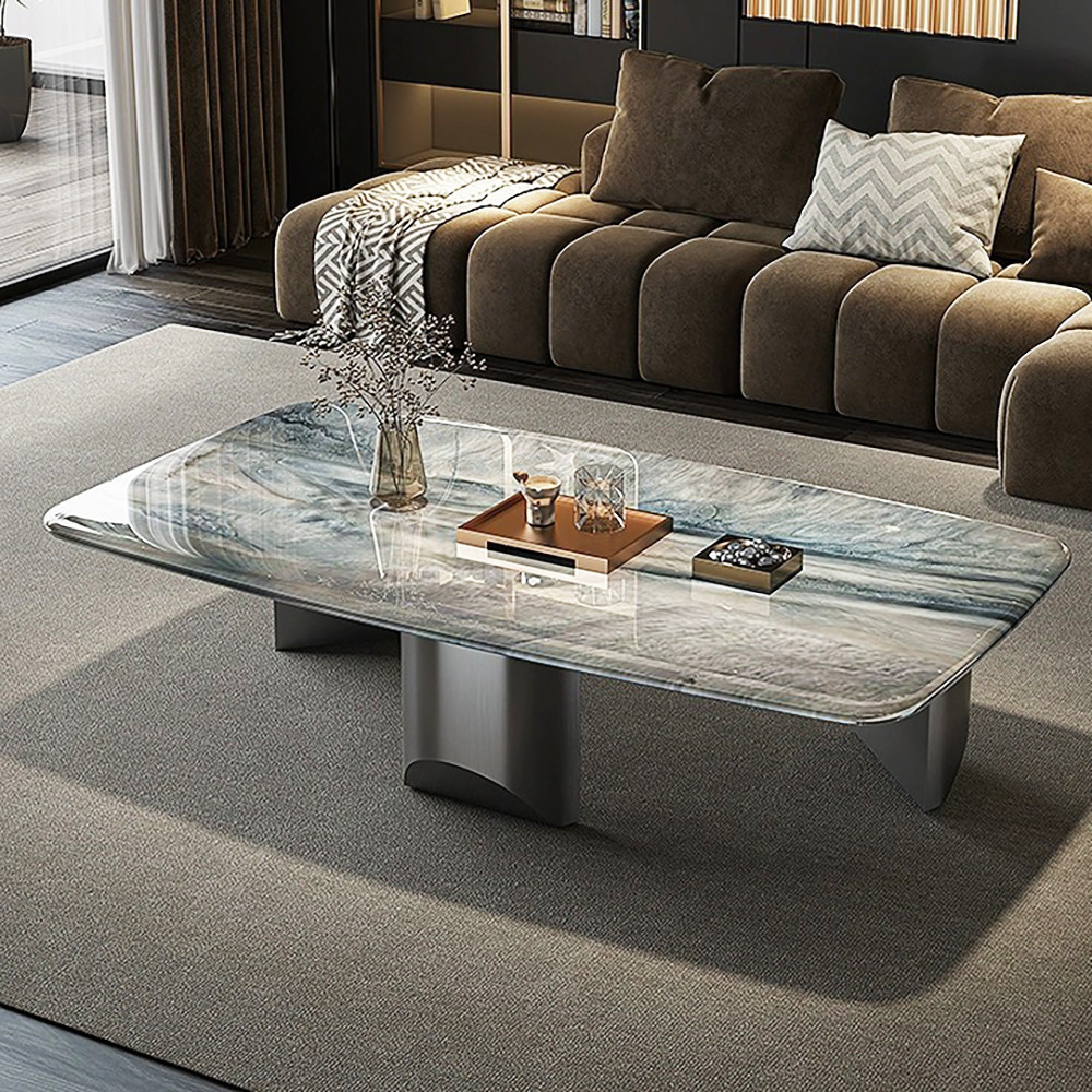 Light Luxury Stainless Steel Living Room Square Marble Coffee Table