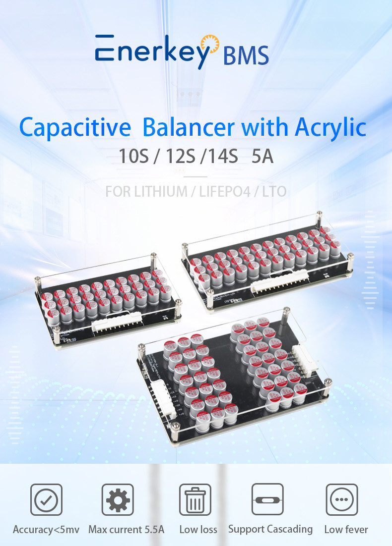 Enerkey 5A 8S 9S 10S Lithium Active Equalizer with Acrylic Plate Li-ion/Lto/Lifepo4 Battery Balancer for Scooter
