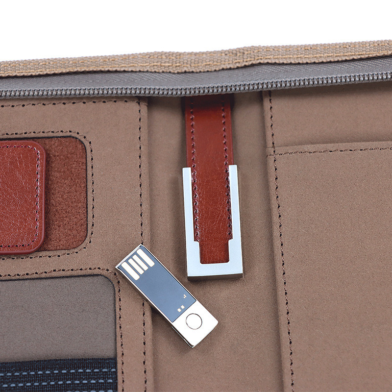 Handheld Executive Leather Business Portfolio Portable Multipurpose With Power Bank
