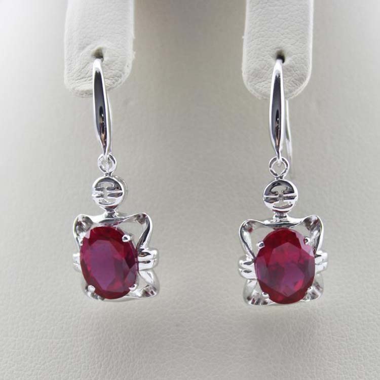 Fine Jewelry Rose Gold Plated Oval Pink Cubic Zirconia Dangle Earrings (PSJ06035)
