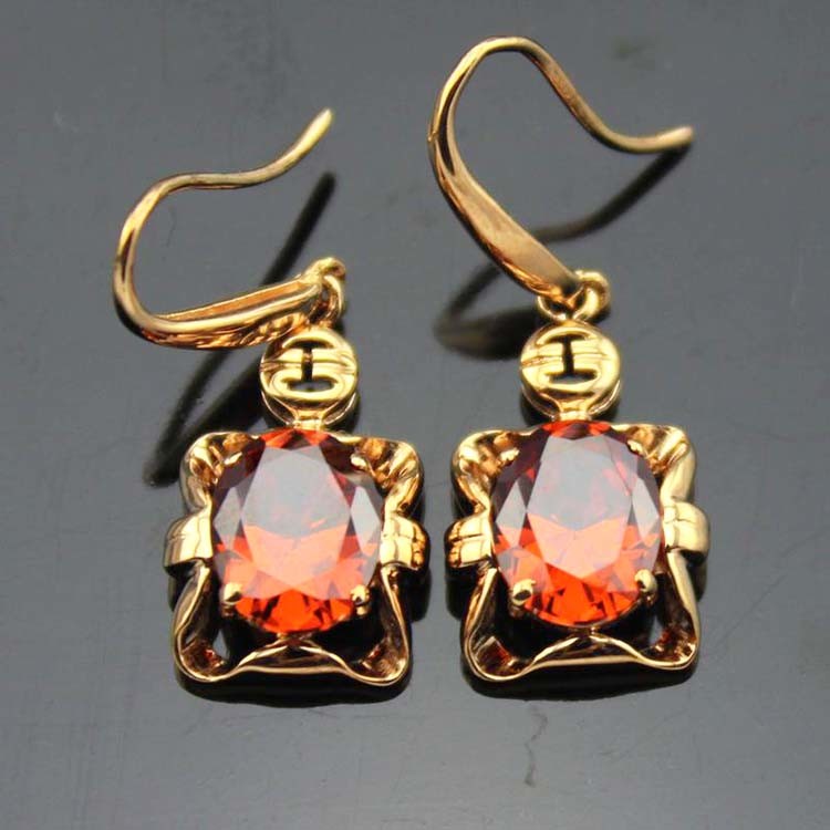 Fine Jewelry Rose Gold Plated Oval Pink Cubic Zirconia Dangle Earrings (PSJ06035)