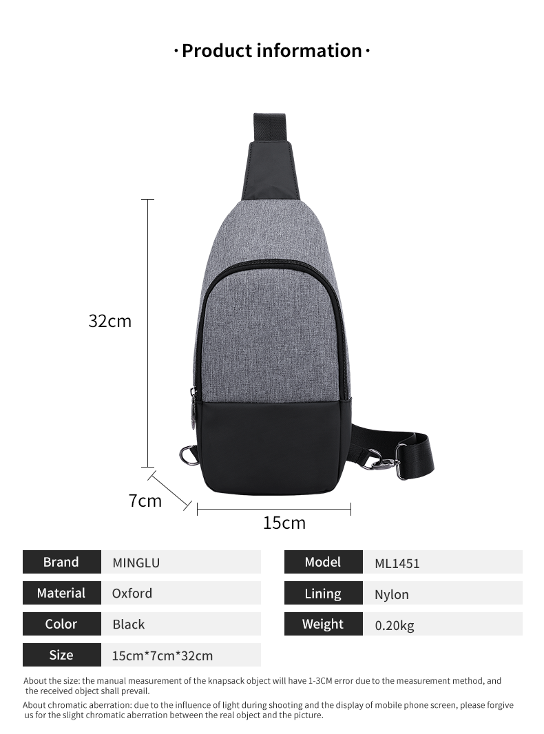 Wholesale OEM custom logo men waterproof light Korean style crossbody trend mens chest bag sling bag