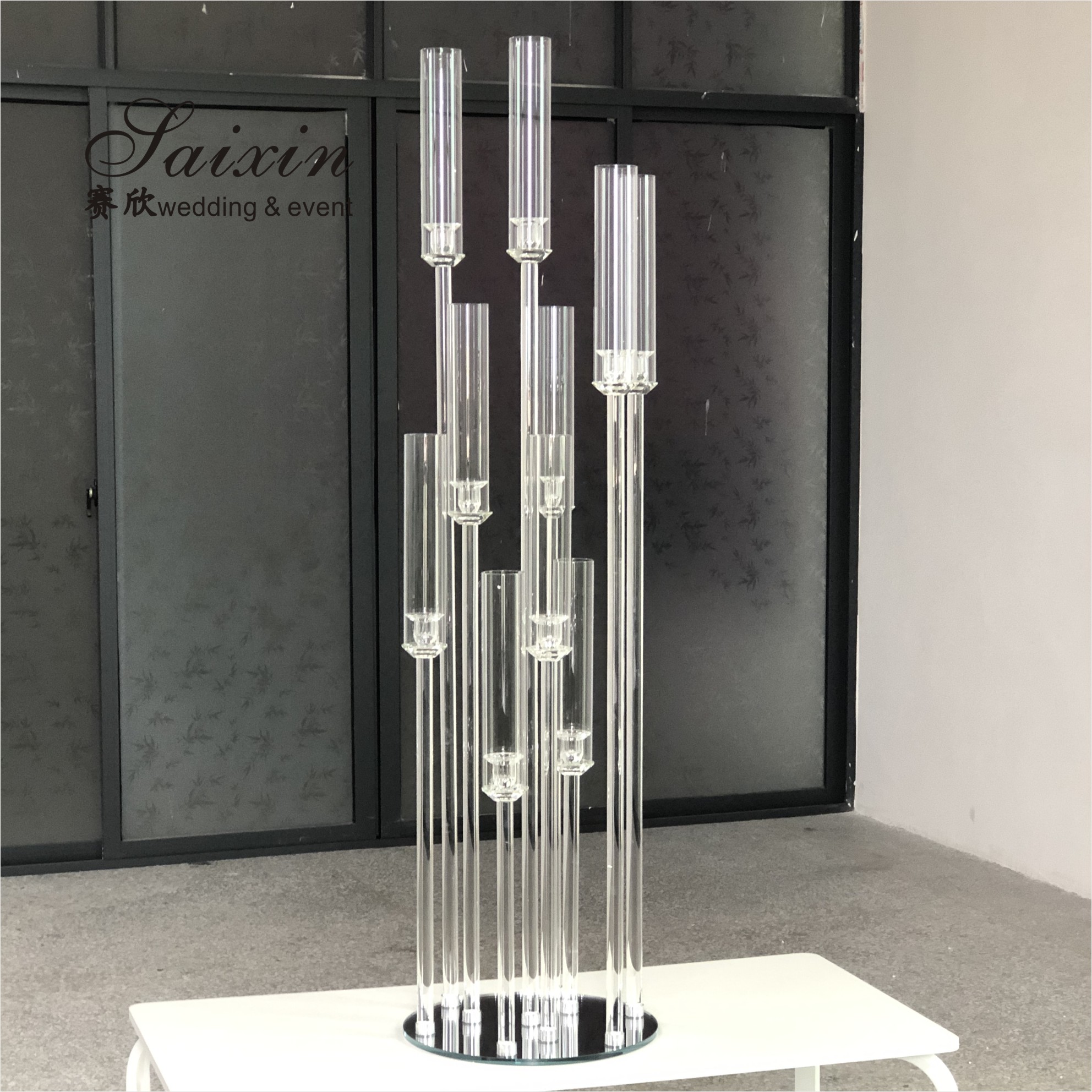 ZT-323H Hot sale luxury event decor centerpieces long base 10 holder crystal candlesticks