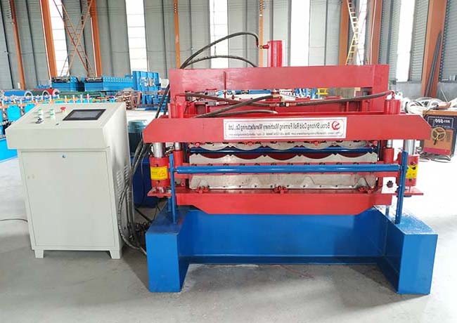 Roof Tile Double Layer Roll Forming Machine Electric Tension 380V 50 Hz 3 Phase