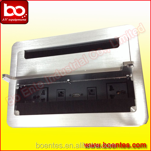 Double Casing Aluminum Brushed Desktop Flip Up Power Sockets/ Flip Open Tabletop Power Outlets