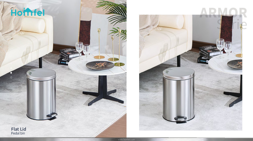 Round Stainless Steel Foot Pedal Trash Can With Quiet Close Lid