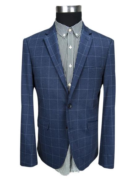 Quality Mens Slim Fit Blazer Jackets Adults Navy Check Business Polyester Fabric Type for sale