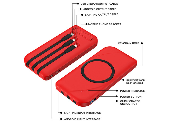 Quick Charge Portable Power Bank 10000mAh USB C Cable DC 5V/2A DC9V/3A DC12V/1.5A
