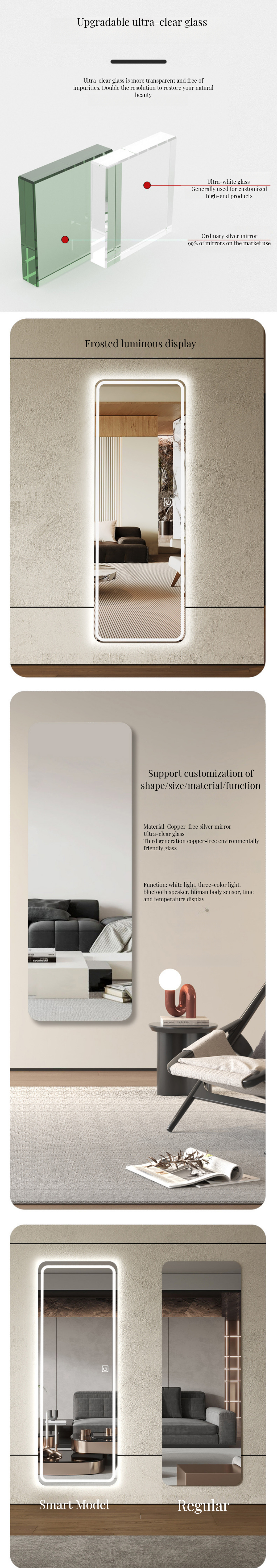 Custom Home Decor Full Body Dressing Mirror with Modern Design and Customized Color