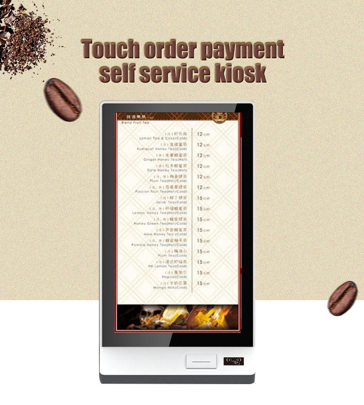 32 Inch Wall Mounted Touch Screen Kiosk Food Self Service Kiosk Bulit In POS System