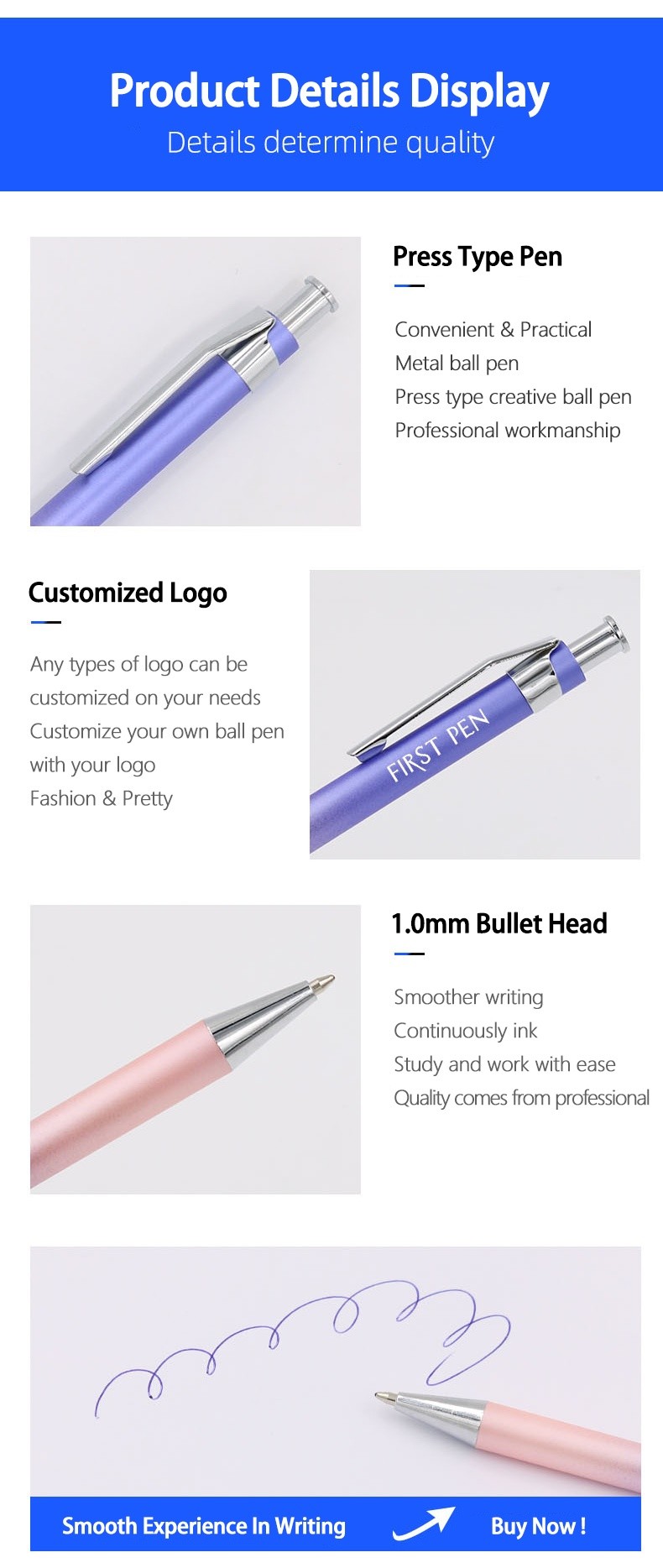 Aluminum Metal Gradient Color Ballpoint Pen 1.0mm Press Type Gift Ball Pen