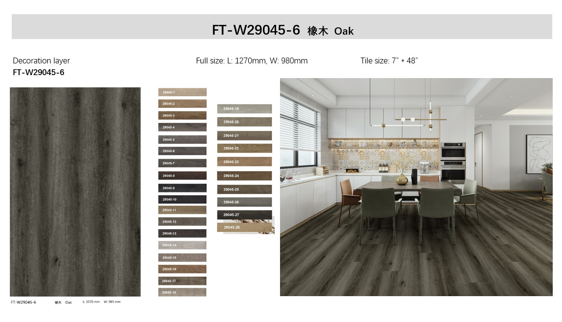 GKBM FT-W29045-6 Eco-friendly Click Waterproof Fire Retardant Thin Black Gray Oak Stone Polyvinyl Composite SPC Flooring