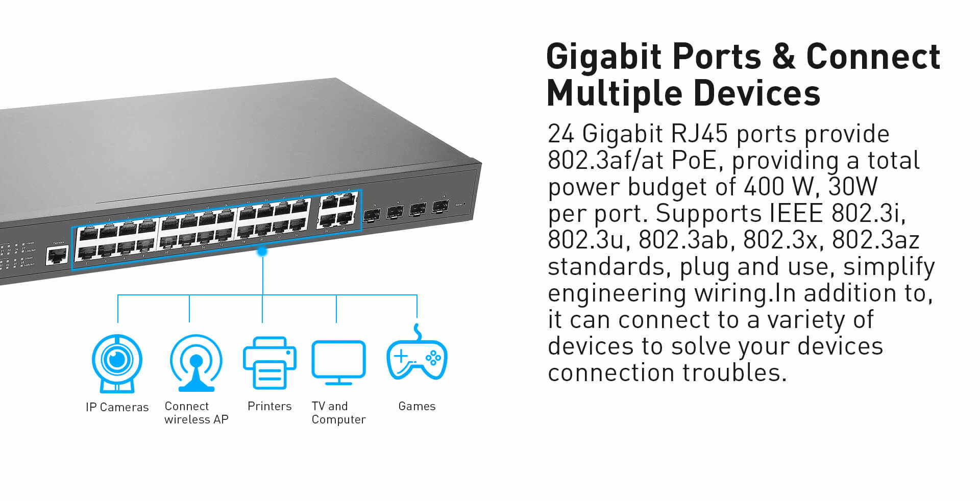 Rack Mounting 24-Port Gigabit L2 Managed 400W PoE Switch with 4 SFP Slot Uplink Combo Ports For Security CCTV