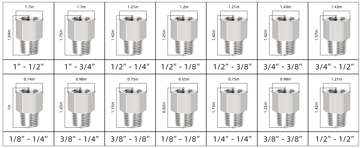 DIN 304 Stainless Steel Reducer Adapter 1/2 Inch Female Pipe