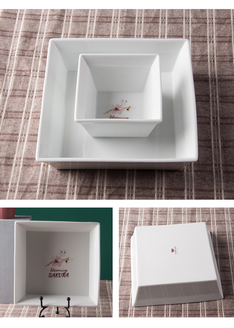 Japanese Cherry Blossom White Round Rectangle Square Baking Dessert Bowl Restaurant Ceramic Dinner Plate And Mug