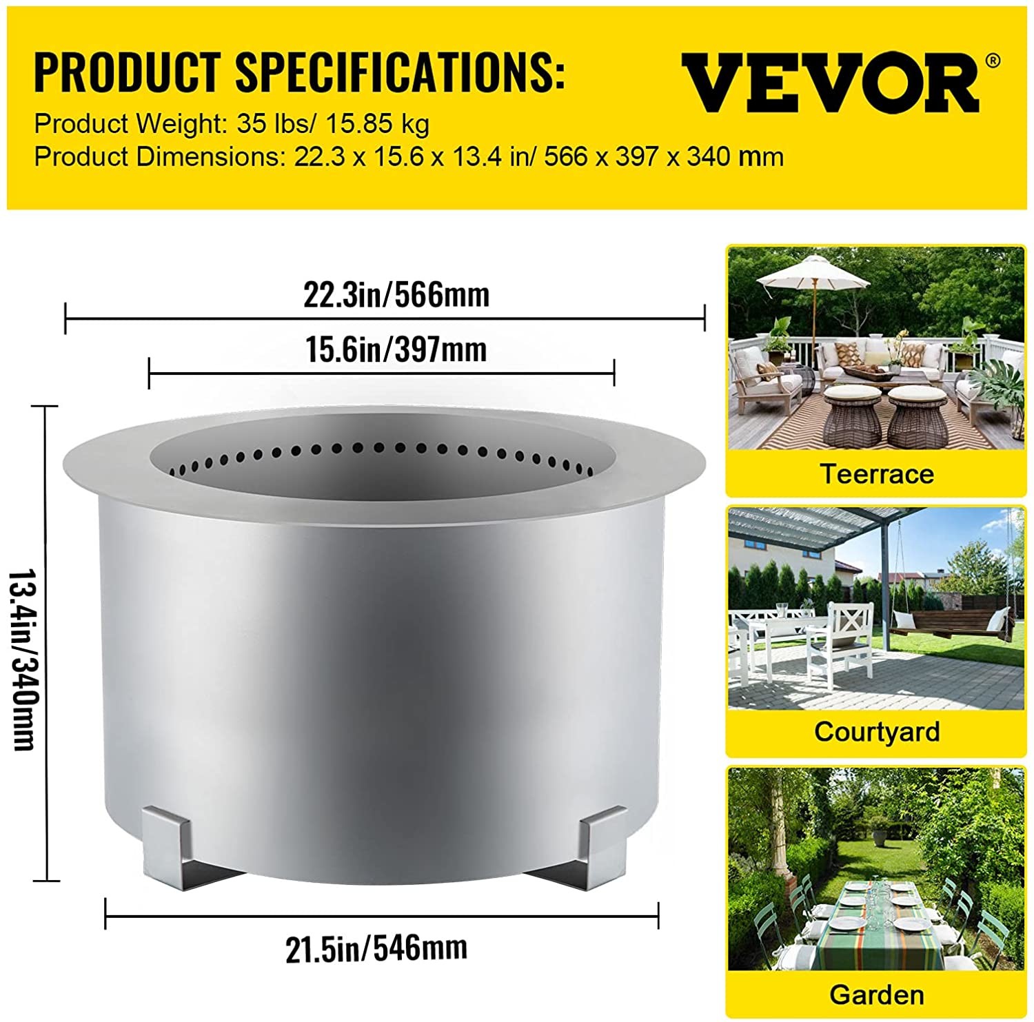 Metal Smokeless Wood Fire Pit Stone Camping Steel Outdoor Table Fire Circle