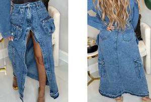 Buy cheap Ripped Fashion Lady Jeans Custom Logo Stretch Denim Long Skirts Trend 31 product