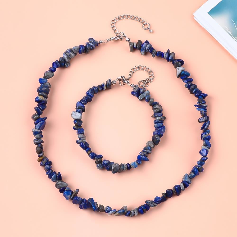 Handmade Adjustable Chips Gravel Stone Bracelet Necklace Set Irregular Crystal Healing Energy Jewelry Kit