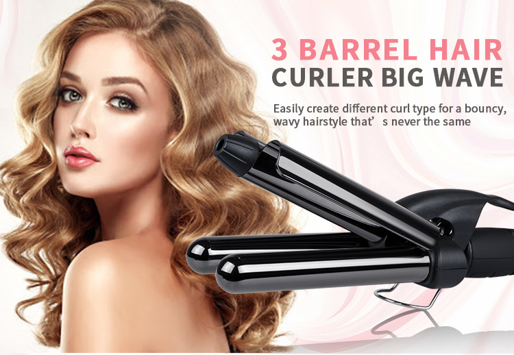 Professional Three Barrel Hair Waver With LCD Temperature Display