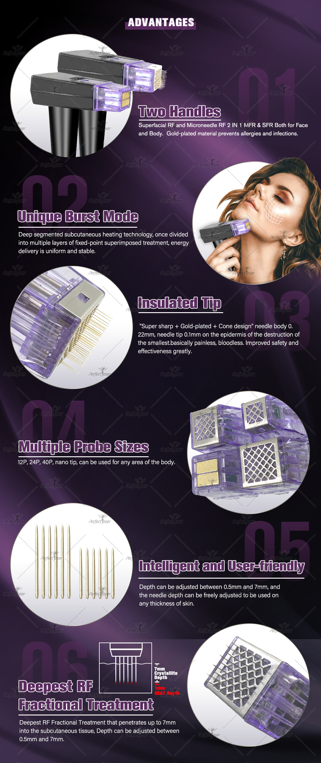 Fractional Microneedle Superfacial RF Skin Rejuvenation Wrinkle Removal Anti-aging Stretch Mark Removal Vivace Machine
