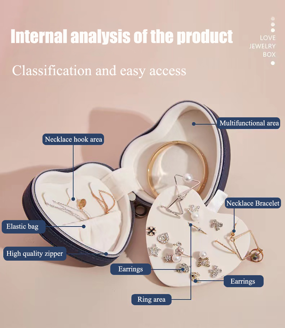 Stylish Jewelry Box Organizer PU Leather Heart Shaped Jewelry Boxes For Women