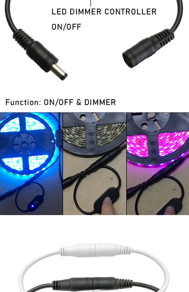 12v 24v Touch Controller Male to Female DC 5.5x2.1mm on off Dimmer Switch for LED Strip Lights