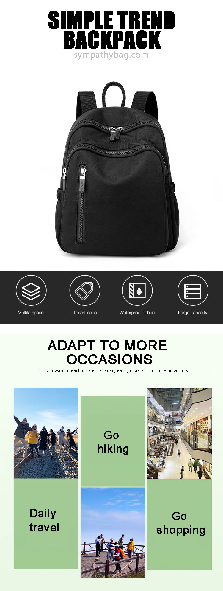 Fashion Vintage Nylon Shoulder Backpack Travel Rucksack Sling Notebook Bag For Women