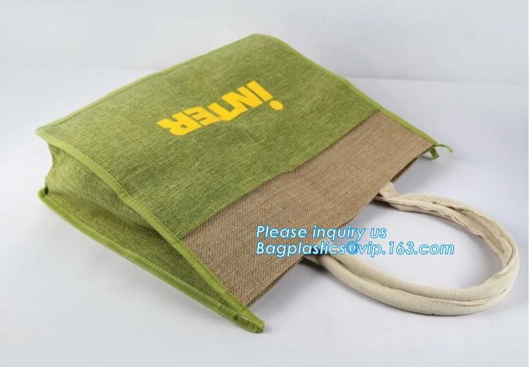 Natural Burlap Tote Shopping Bags Reusable Jute Bags with Full Gusset with Handles Laminated Interior tote shopper pack