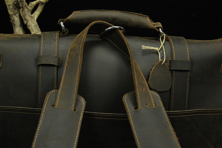 Large Big Retro Cover Mens Black Genuine Leather Backpack Purses