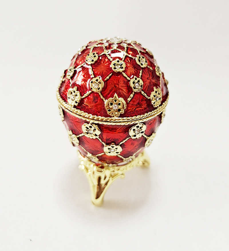 Decorative Earring Ring Trinket Holder Box Hand Painted Faberge Egg Style Hinged Jewelry Box Case for Home Ornament