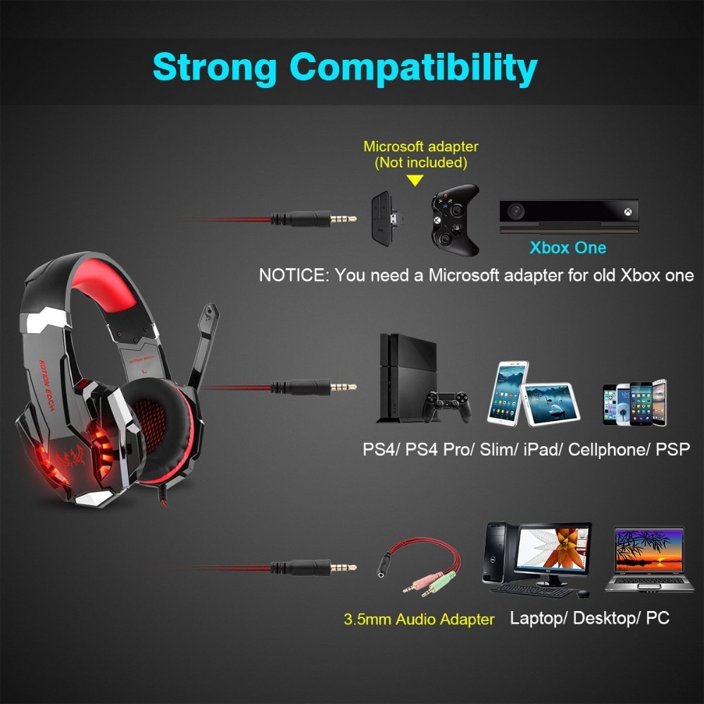 Deep Bass 100mA 2.2m 50mm Kotion Each G9000 Gaming Headset