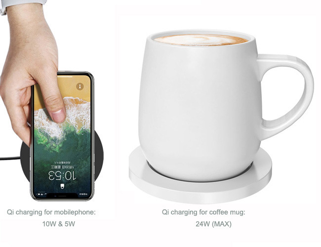 Smart heatable cup with qi charging pad self heating cup keep drinks hot at 55℃ white color