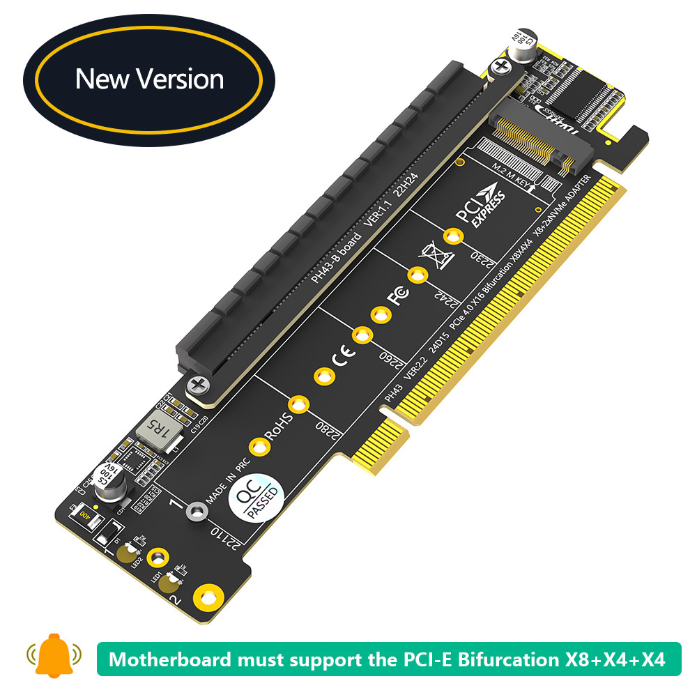Dual NVMe PCIe Adapter PCIe 4.0 X16 to Dual NVMe and 1x More PCIe x16 Adapter for M.2 NVMe SSD